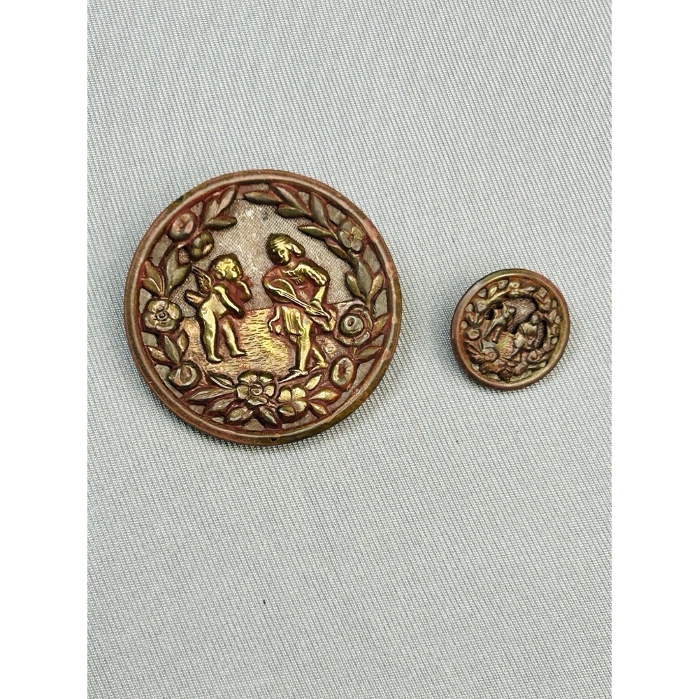 Cupid & EratoLarge &‎ Mini Antique Metal Loop Picture Buttons  Set Of 2